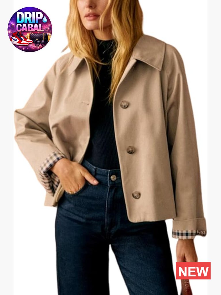 Women Oversize Trench Coat With Plaid Lining And Pockets